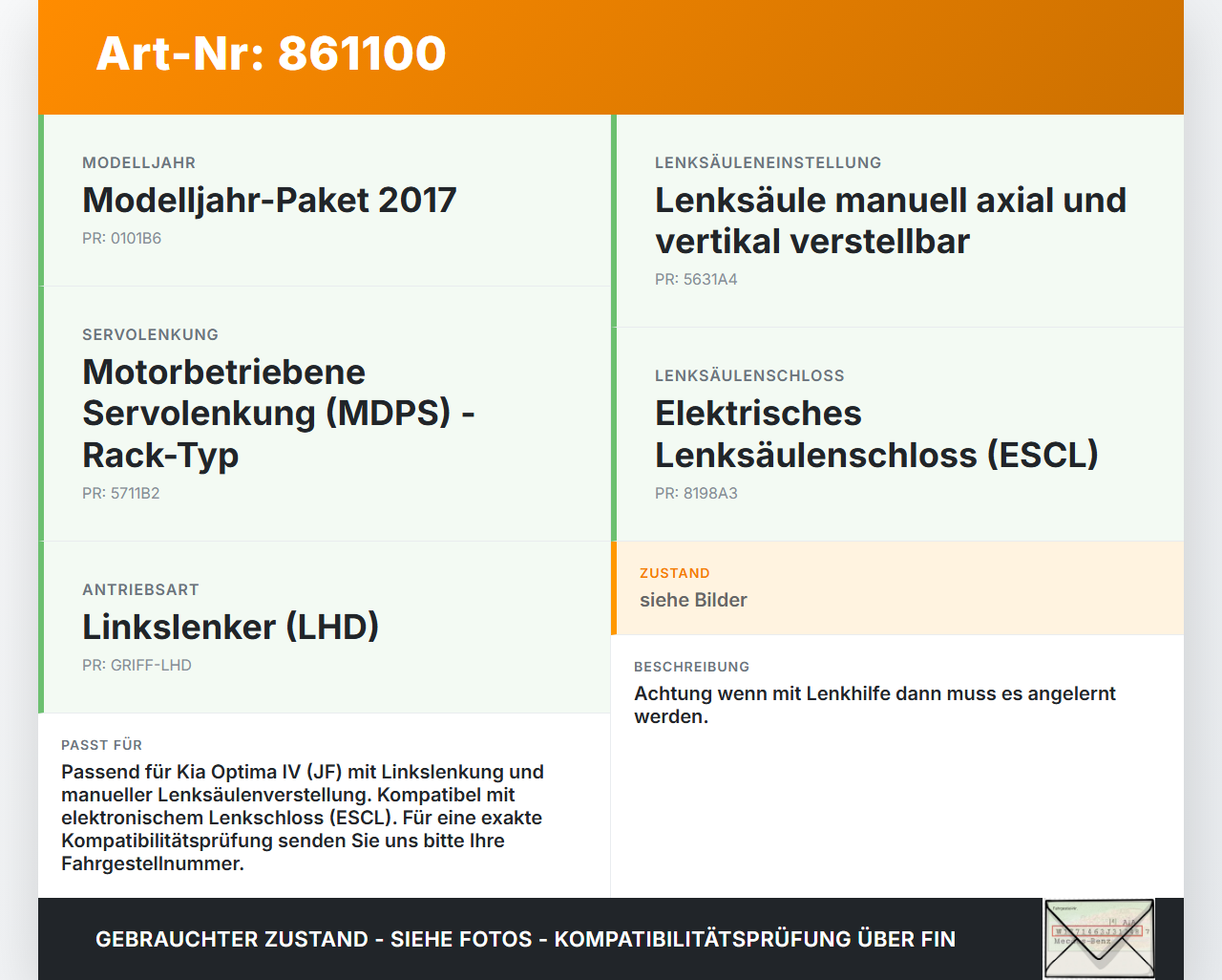 Kia Optima IV JF 15-18 Höhenverstellung für Lenksäule Kia Optima IV JF 15-18 18.11.2016 56300-D4100 gebraucht Vorschau 3