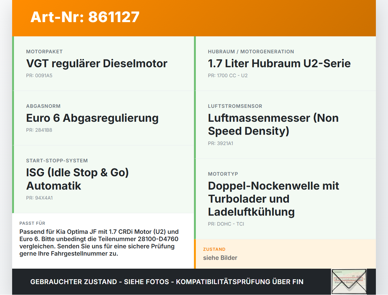 Kia Optima IV JF 15-18 CRDi 1,7 104KW Luftfilterkasten Kia Optima IV JF 15-18 18.11.2016 28112C1200 28100-D4760... Vorschau 3