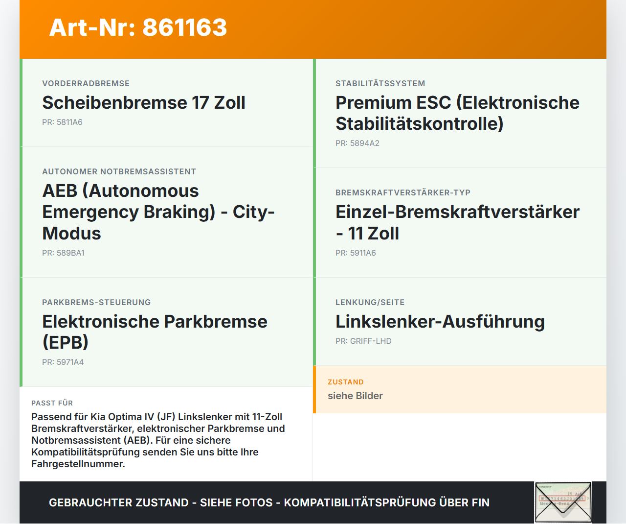 Kia Optima IV JF 15-18 CRDi 1,7 104KW Bremskraftverstärker Kia Optima IV JF 15-18 18.11.2016 59110D4130... Vorschau 3