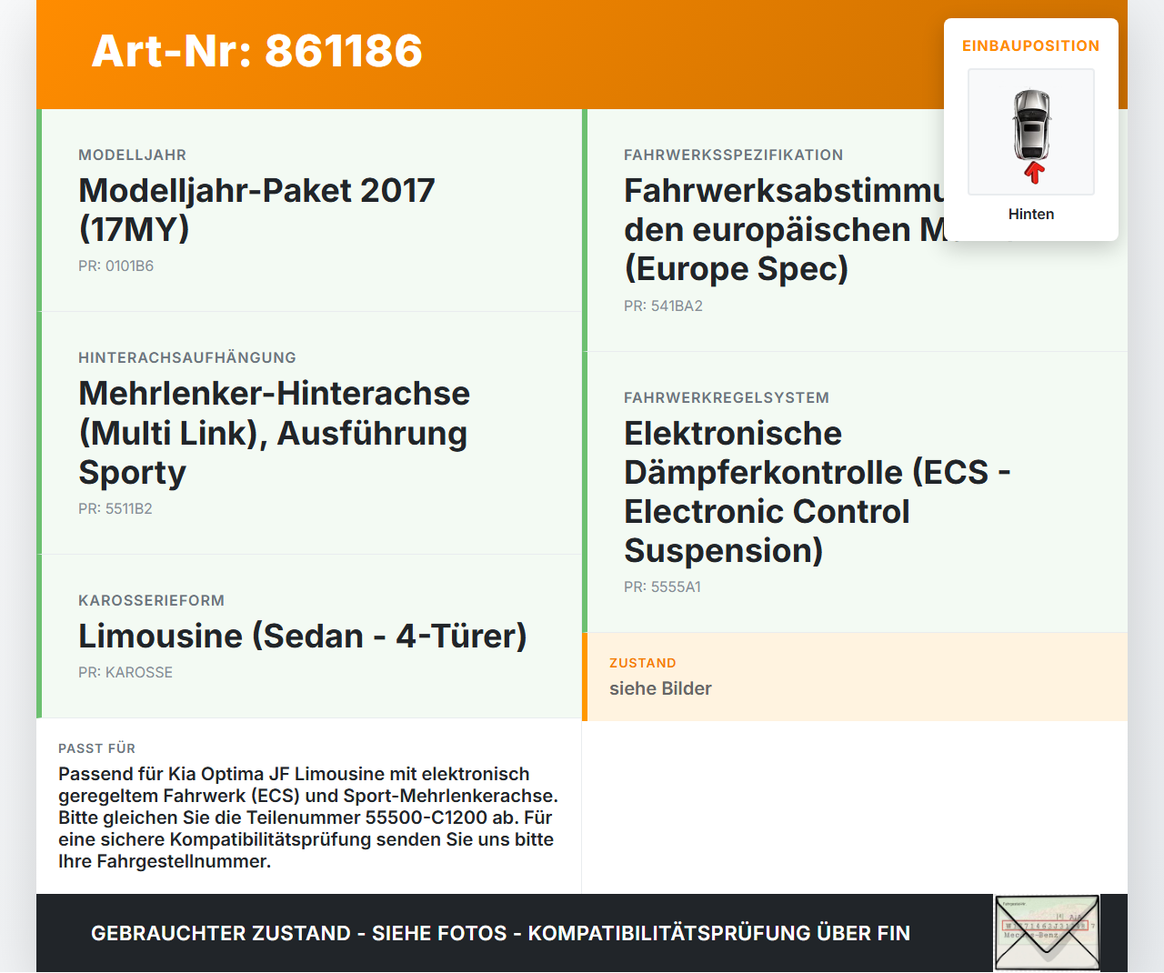 Kia Optima IV JF 15-18 Lim Stabi Stabilisator Hinten Kia Optima IV JF 15-18 18.11.2016 C20-55500-C1200 54810C-1000... Vorschau 3