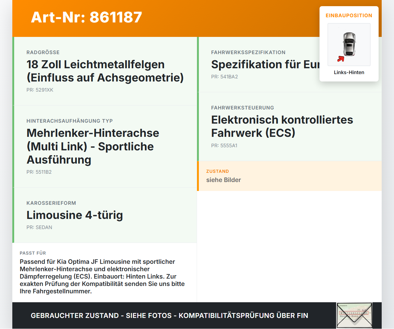 Kia Optima IV JF 15-18 Lim Querlenker Links Hinten Kia Optima IV JF 15-18 18.11.2016 55270D4200 gebraucht Vorschau 3
