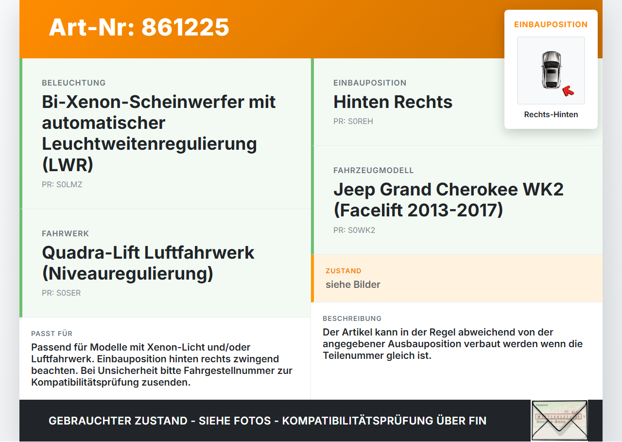 Jeep Grand Cherokee WK2 13-17 Xenon LWR Sensor Neigung Rechts Hinten Jeep Grand Cherokee WK2 13-17 01.01.2014... Vorschau 3