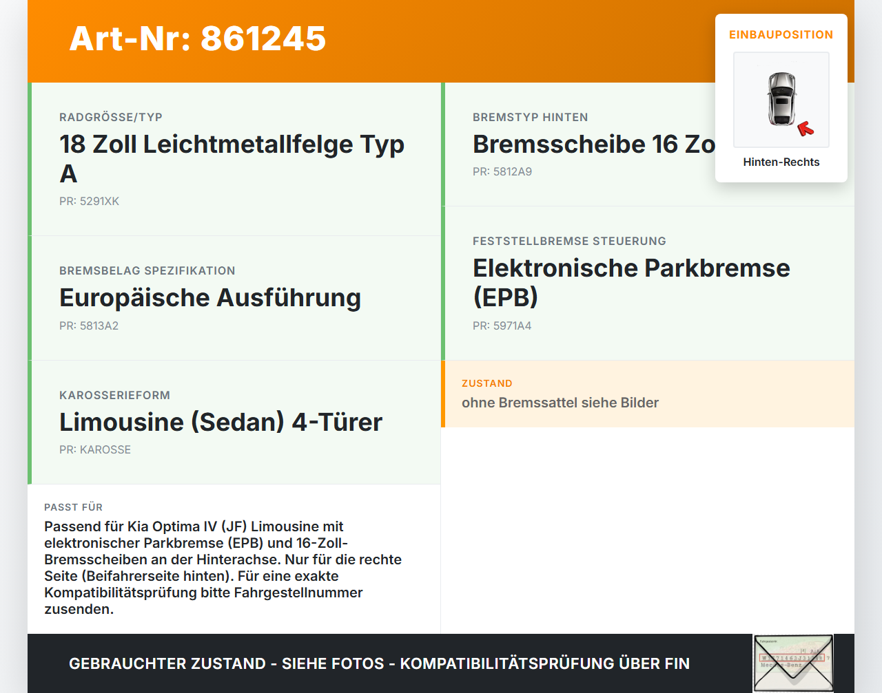 Kia Optima IV JF 15-18 CRDi 1,7 104KW Stellmotor Parkbremse Bremssattel Hinten Rechts Kia Optima IV JF 15-18... Vorschau 3