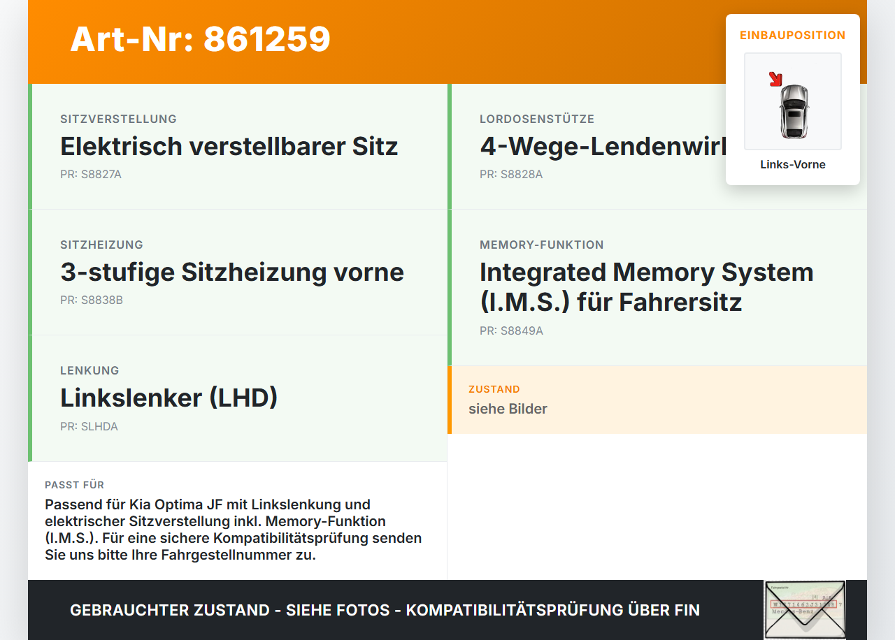Kia Optima IV JF 15-18 Stellmotor für Elektr. Sitzverstellung Links Vorne Kia Optima IV JF 15-18 18.11.2016... Vorschau 3