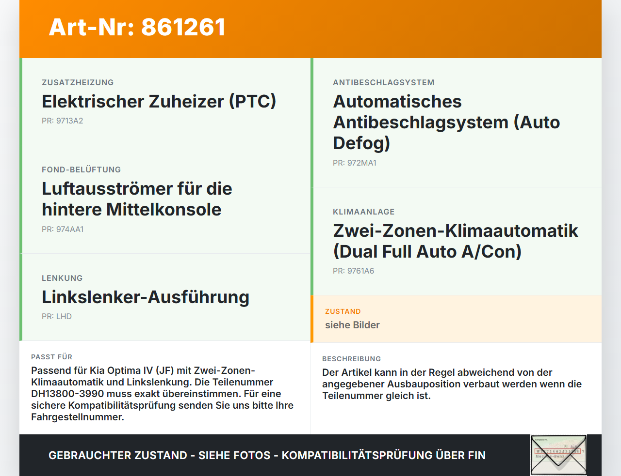 Kia Optima IV JF 15-18 Luftklappenstellmotor Stellmotor Pos.1 Kia Optima IV JF 15-18 18.11.2016 DH13800-3990 gebraucht Vorschau 3