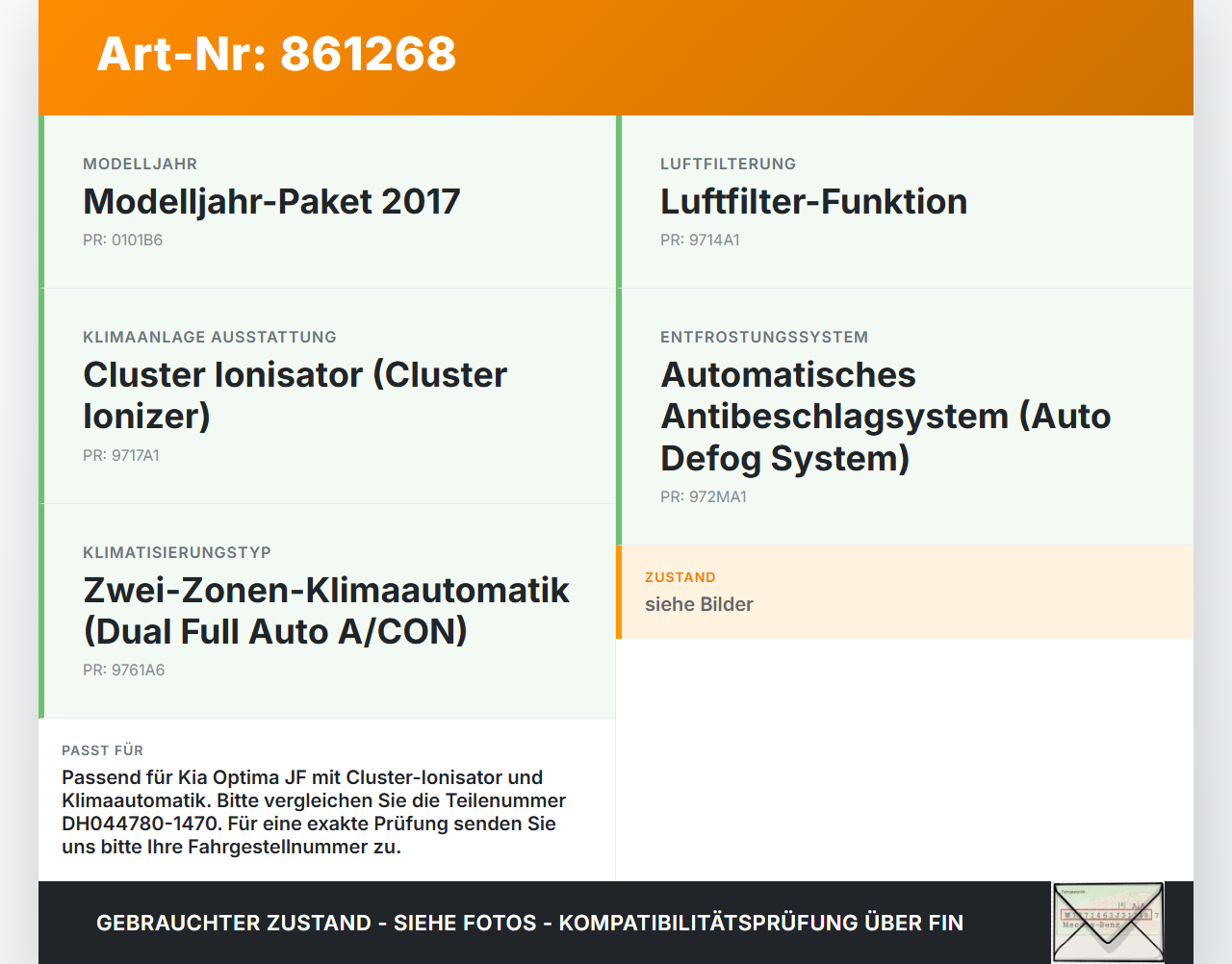Kia Optima IV JF 15-18 SG Steuergerät Ionizer Klima Kia Optima IV JF 15-18 18.11.2016 DH044780-1470 gebraucht Vorschau 3