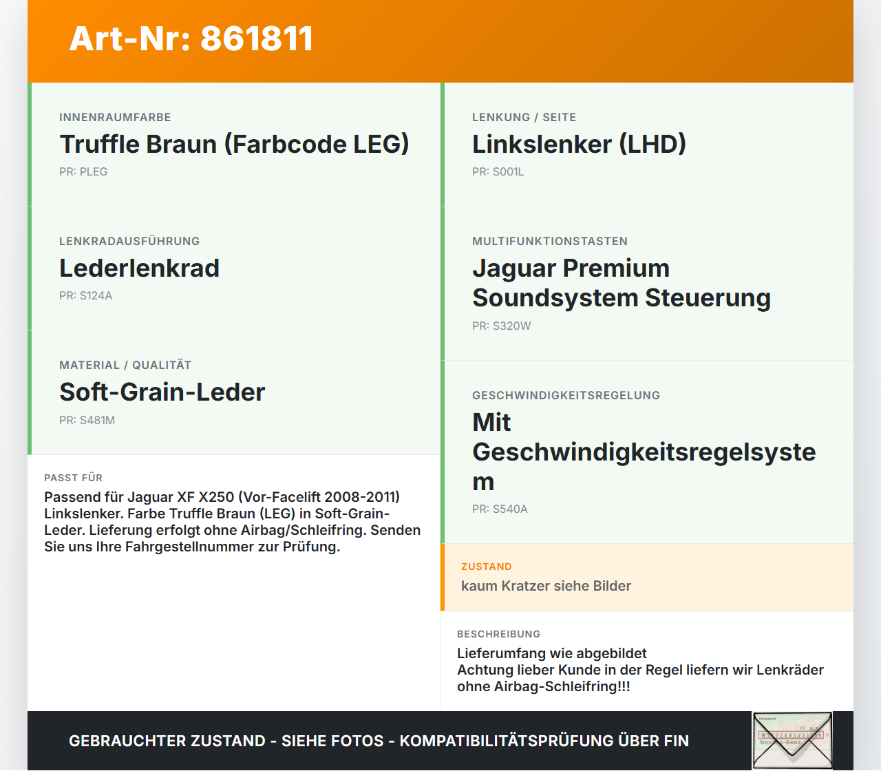 Jaguar XF X250 08-11 Lenkrad Airbaglenkrad Truffle Braun Jaguar XF X250 08-11 08.12.2010 9W83-043B13-AD... Vorschau 3