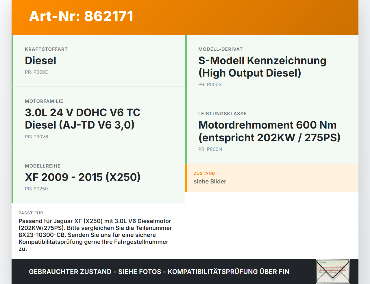Jaguar XF X250 08-11 3,0d 202KW Lichtmaschine Generator Jaguar XF X250 08-11 08.12.2010 C2Z3415 8X23-10300-CB... Vorschau 3