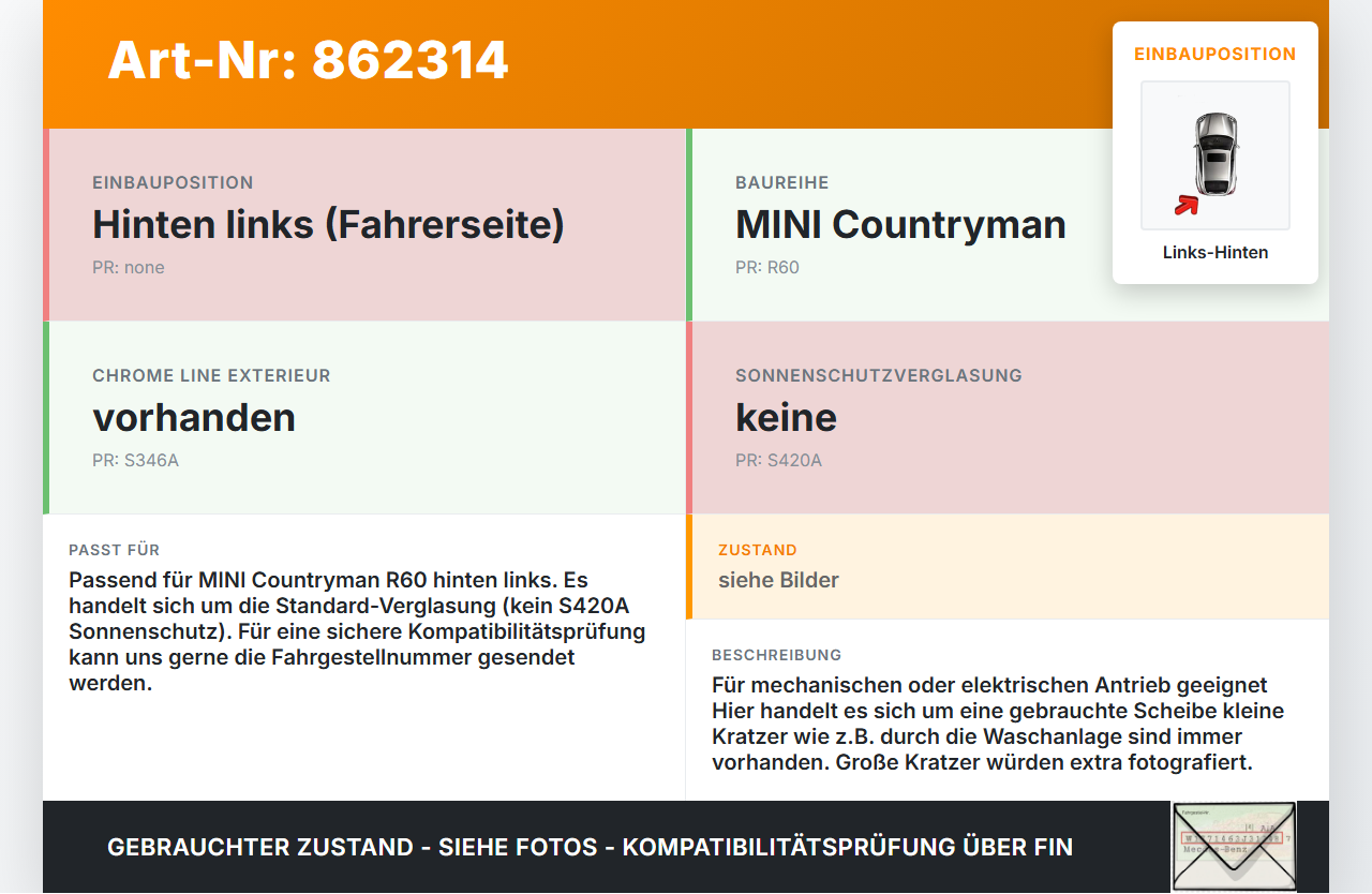 Mini Countryman One R60 10-16 Seitenscheibe LHK für Tür Fenster Scheibe Links Hinten Mini Countryman One R60 10-16... Vorschau 3