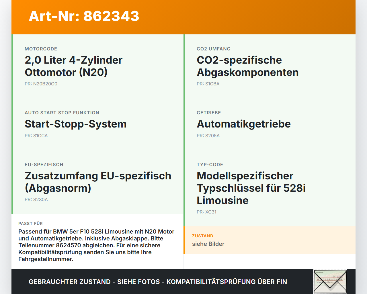 BMW F10 528i 10-13 2,0 180KW Endtopf Nachschalldämpfer Auspuff BMW F10 528i 10-13 07.10.2011 18.30-8624570 8624570... Vorschau 3