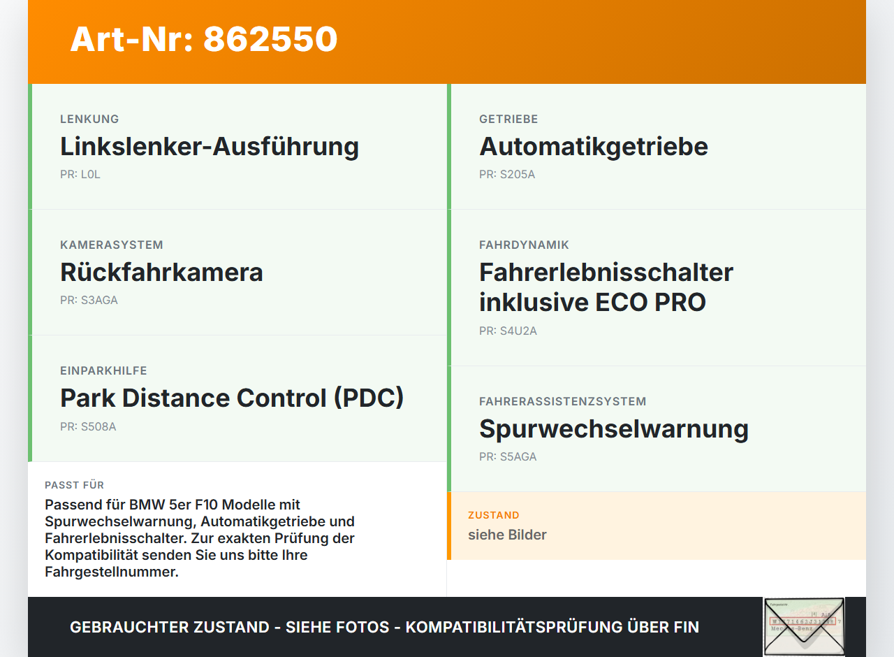 BMW F10 528i 10-13 Schalter Fahrmodi Spurwechselassistent BMW F10 528i 10-13 07.10.2011 9220064 9220064-01... Vorschau 3