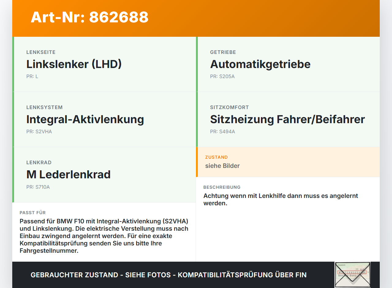 BMW F10 528i 10-13 Lenksäule Höhenverstellung Elektr. BMW F10 528i 10-13 07.10.2011 32306795345 6795345... Vorschau 3