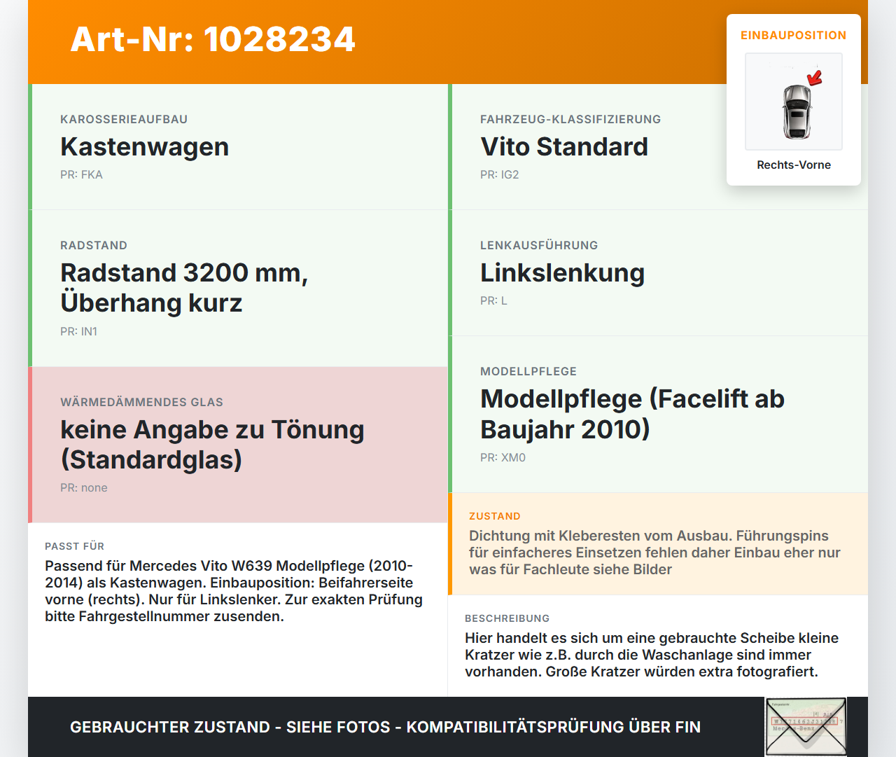 Mercedes Vito W639 10-14 Kasten RV Dreieck Seitenscheibe Türscheibe Rechts Vorne Mercedes Vito W639 10-14... Vorschau 3