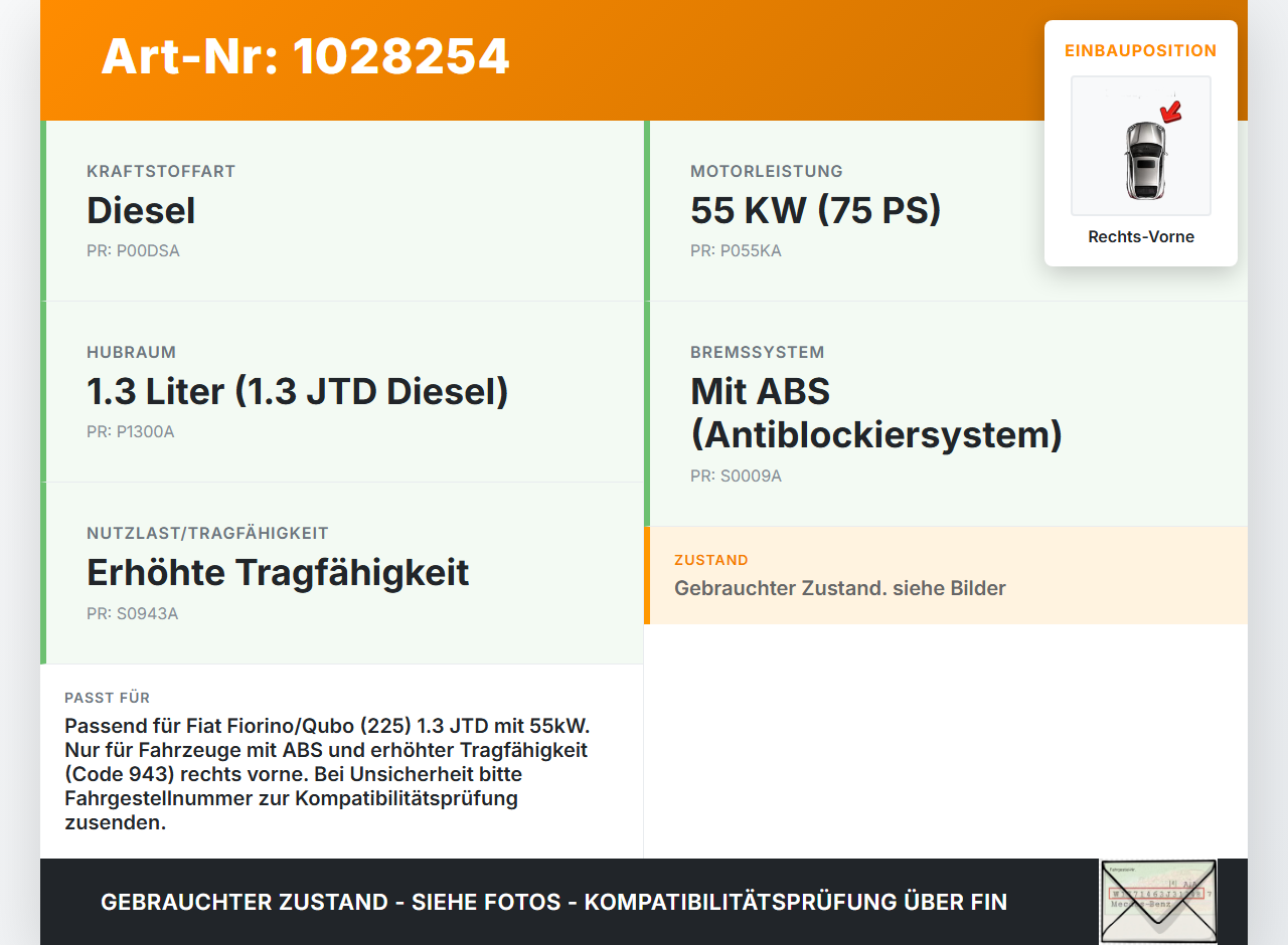 Fiat Qubo Fiorino 225 08-16 JTD 1,3 55KW Antriebswelle Gelenkwelle Rechts Vorne Fiat Qubo Fiorino 225 08-16... Vorschau 3