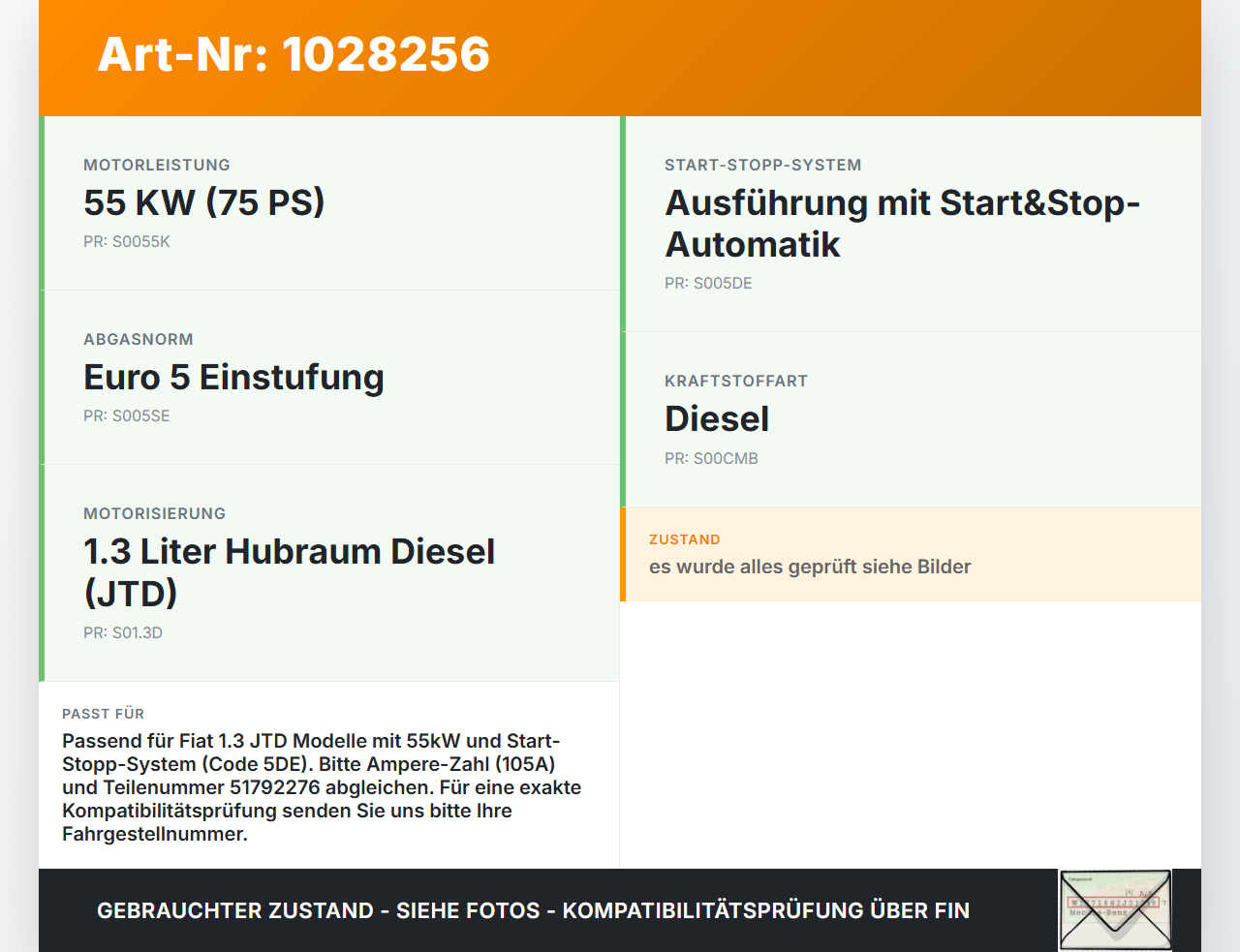 Fiat Qubo Fiorino 225 08-16 JTD 1,3 55KW Lichtmaschine Generator 14V 105A Fiat Qubo Fiorino 225 08-16 03.08.2011... Vorschau 3