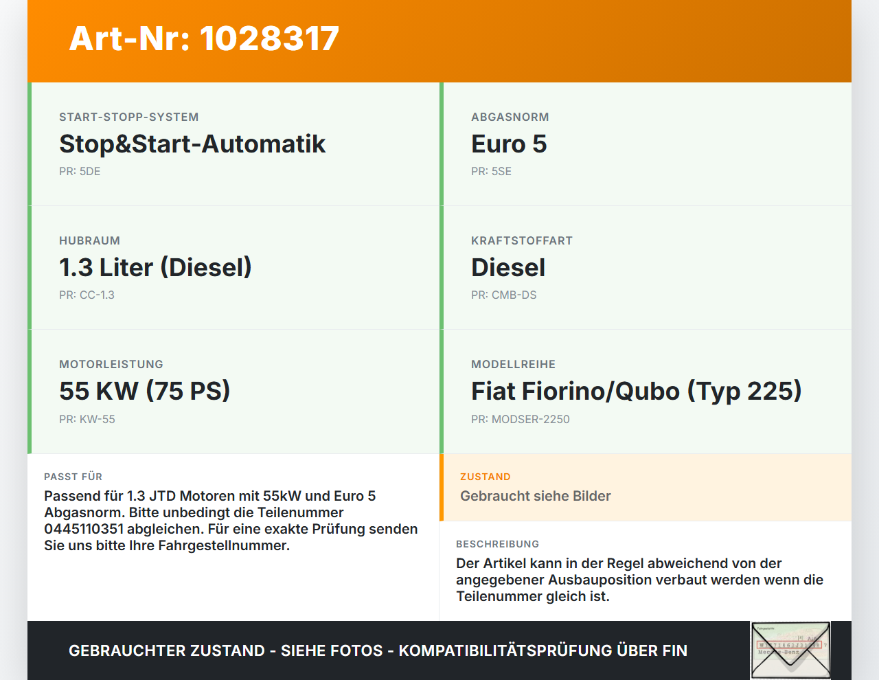 Fiat Qubo Fiorino 225 08-16 JTD 1,3 55KW Injektor Einspritzdüse Zyl.2 Fiat Qubo Fiorino 225 08-16 03.08.2011... Vorschau 3