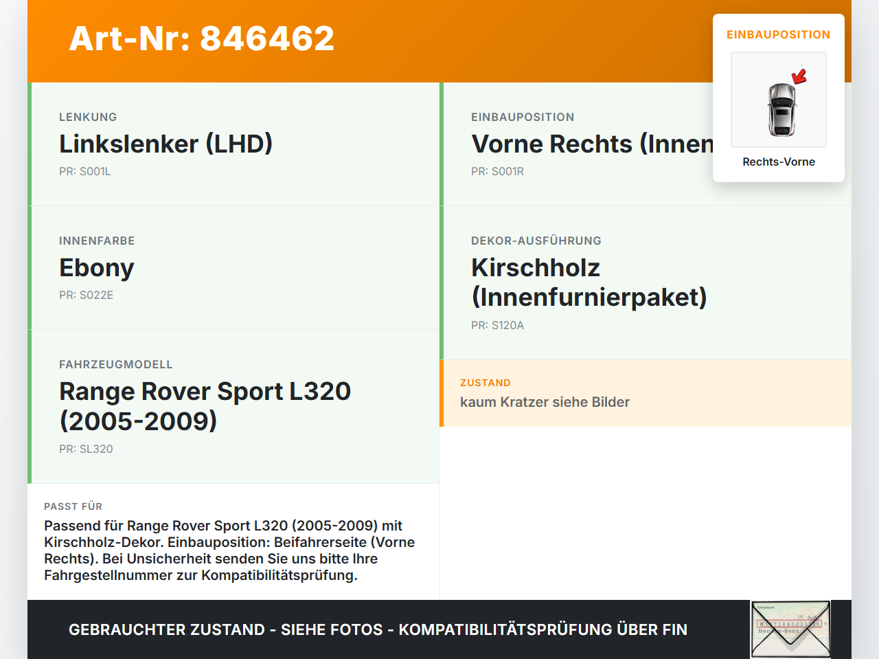 Range Rover Sport LS 05-10 Geländewagen Türleiste Rechts Vorne Innen Kirschholz 796 Range Rover Sport LS 05-10... Vorschau 3