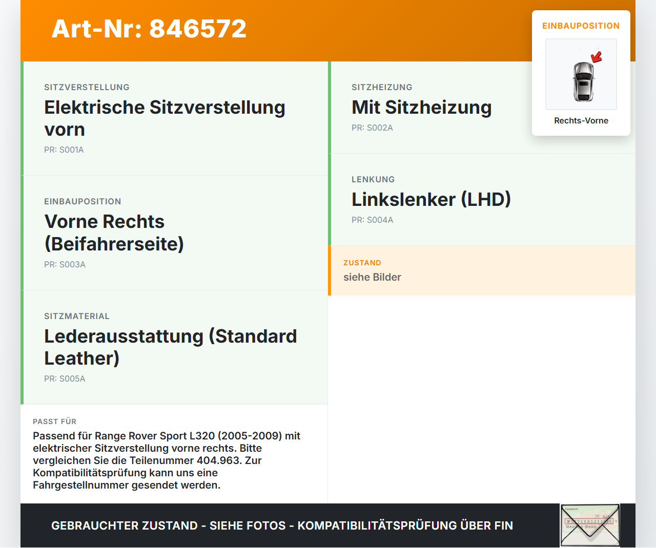 Range Rover Sport LS 05-10 Stellmotor für Elektr. Sitzverstellung Rechts Vorne Range Rover Sport LS 05-10... Vorschau 3