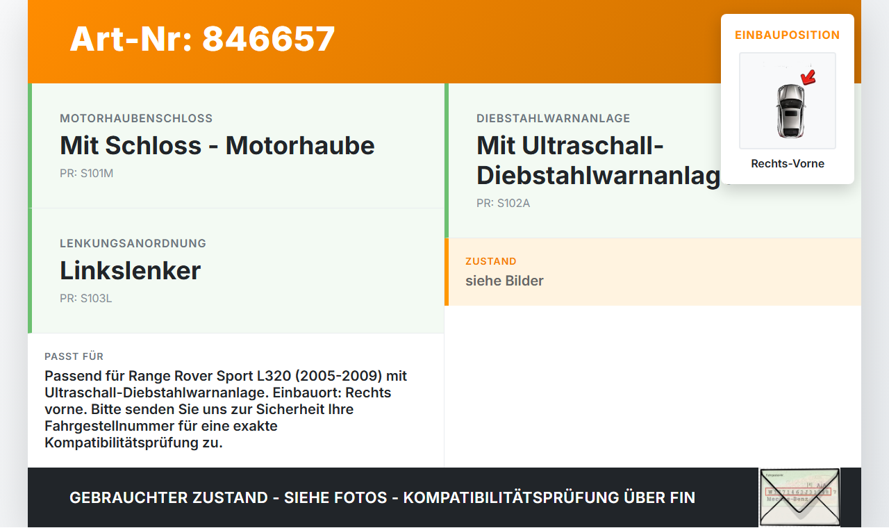 Range Rover Sport LS 05-10 Haubenschloss Motorhaubenschloss Schloss Rechts Vorne Range Rover Sport LS 05-10... Vorschau 3