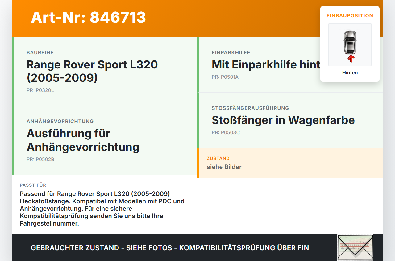 Range Rover Sport LS 05-10 Geländewagen Träger Pralldämpfer für Stoßstange Hinten Range Rover Sport LS 05-10... Vorschau 3