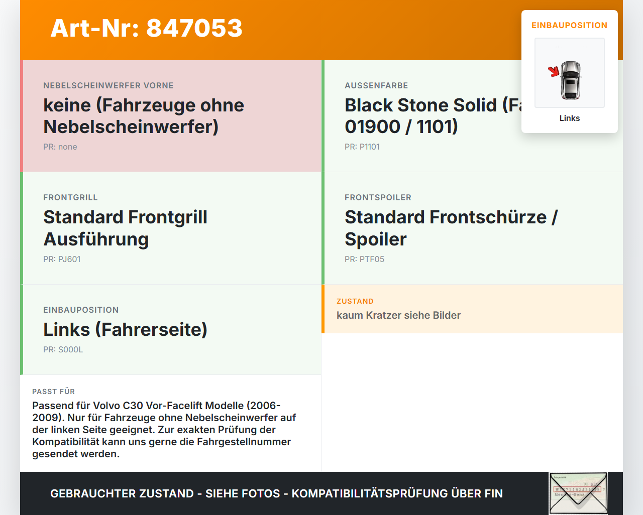 Volvo C30 06-09 Frontblende Frontleiste Links Volvo C30 06-09 03.04.2009 30657197 gebraucht Vorschau 3