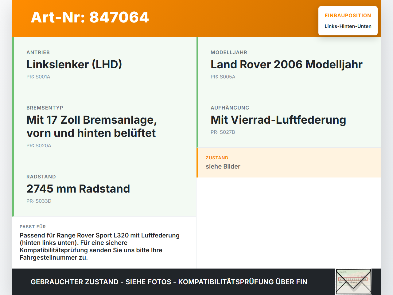Range Rover Sport LS 05-10 Geländewagen Querlenker Links Hinten Unten Range Rover Sport LS 05-10 09.01.2006... Vorschau 3