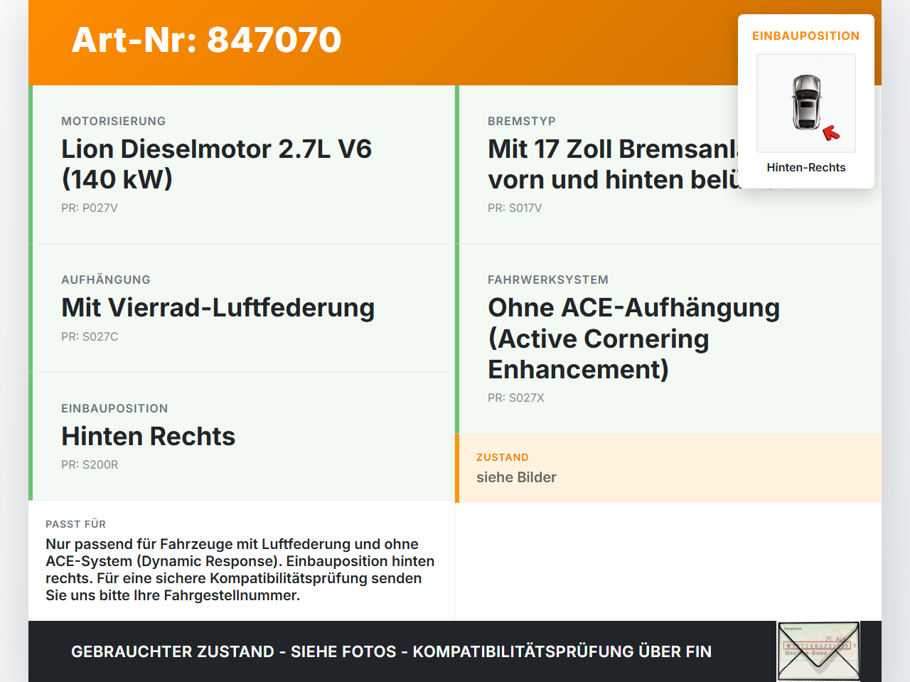 Range Rover Sport LS 05-10 Geländewagen Stossdämpfer Federbein Luftfahrwerk Luftfederung Hinten Rechts Range Rover... Vorschau 3