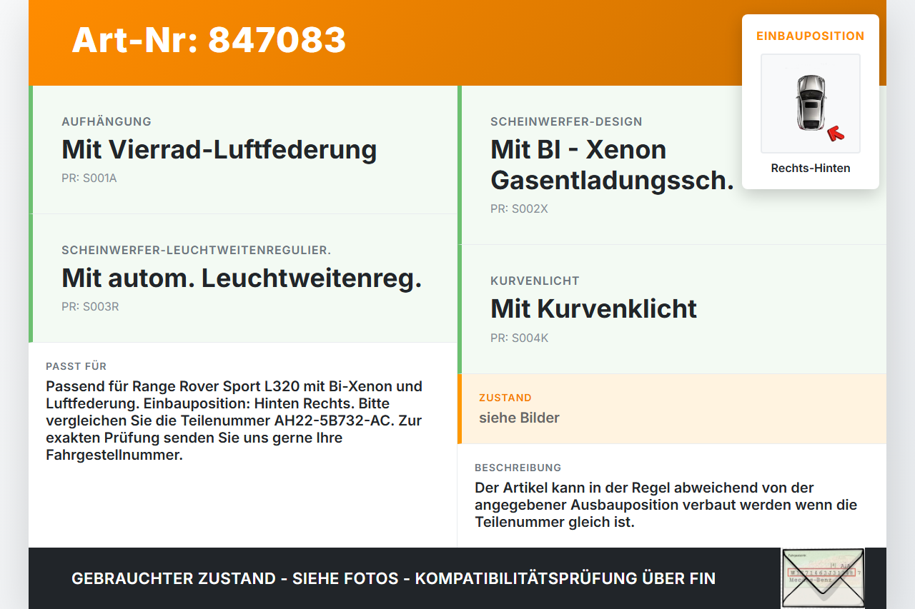 Range Rover Sport LS 05-10 Xenon LWR Sensor Neigung Rechts Hinten Range Rover Sport LS 05-10 09.01.2006 RQH500041... Vorschau 3