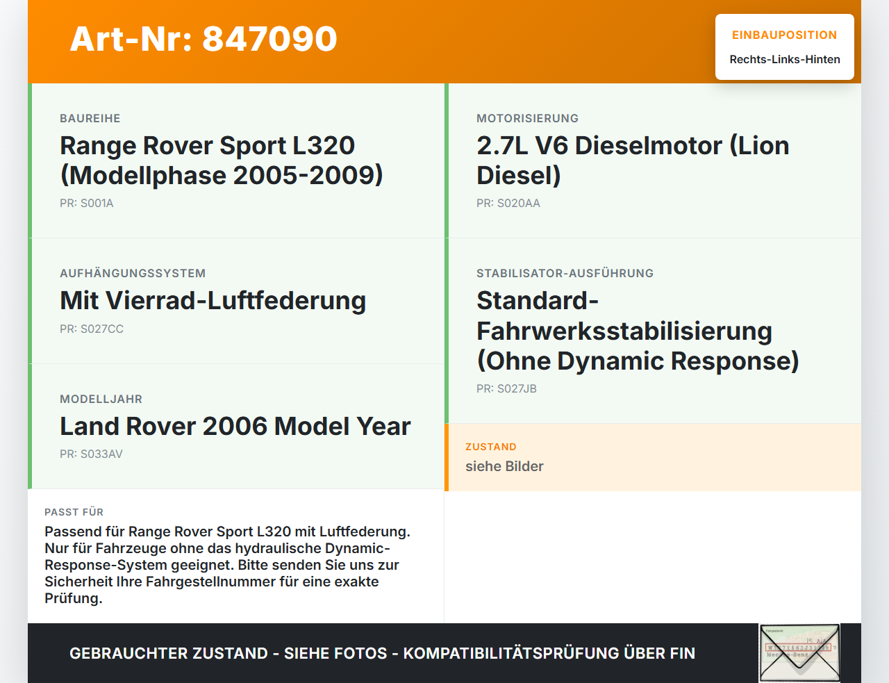 Range Rover Sport LS 05-10 Geländewagen Federstab Drehstabfeder Rechts und Links Hinten Range Rover Sport LS 05-10... Vorschau 3