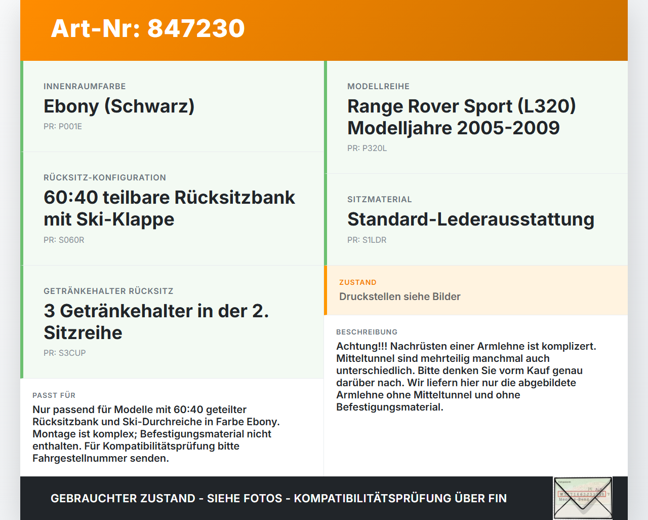 Range Rover Sport LS 05-10 Armlehne Mittelarmlehne Auflage für Rücksitzbank Range Rover Sport LS 05-10 09.01.2006... Vorschau 3