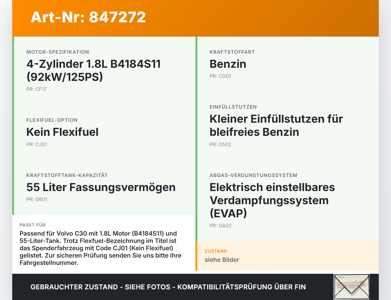 Volvo C30 06-09 Flexfuel 1,8 92KW Tankstutzen Einfüllstutzen für Kraftstoff Volvo C30 06-09 03.04.2009 31336315... Vorschau 3