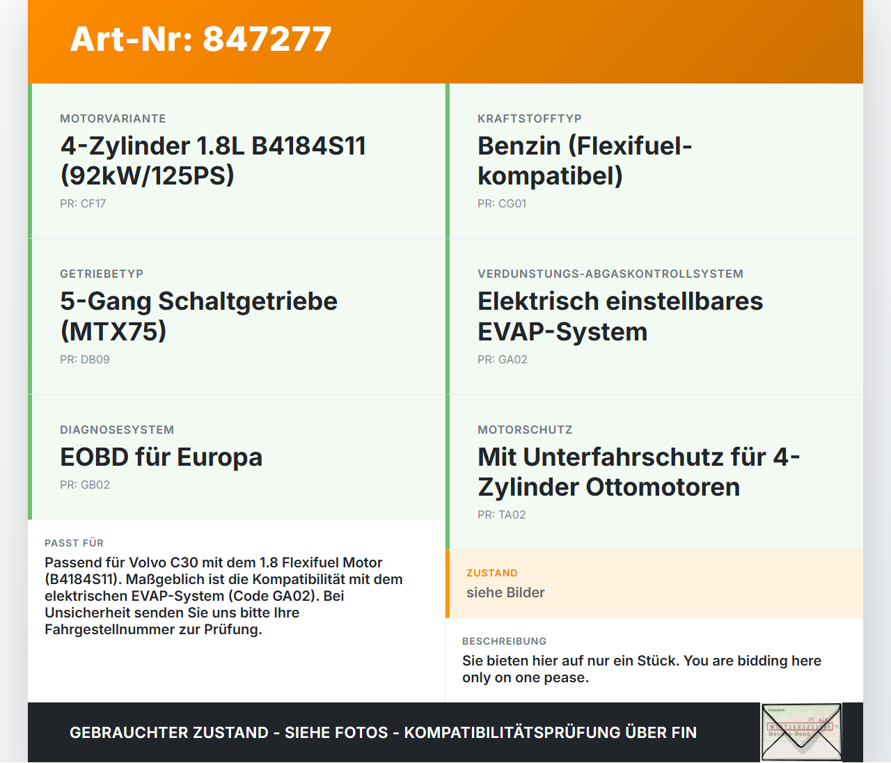 Volvo C30 06-09 Flexfuel 1,8 92KW Magnetventil Kraftstoffventil Volvo C30 06-09 03.04.2009 31375551 gebraucht Vorschau 3