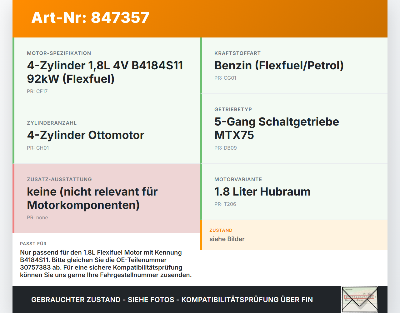 Volvo C30 06-09 Flexfuel 1,8 92KW B4184S11 Nockenwelle Einlass Volvo C30 06-09 03.04.2009 30757383 gebraucht Vorschau 3