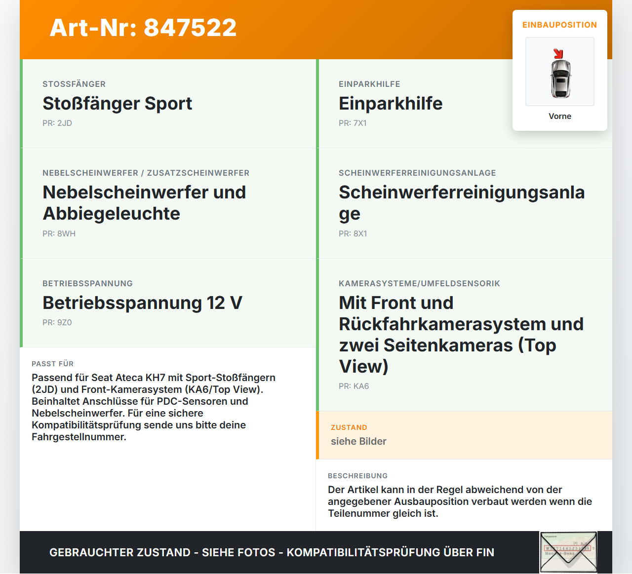 Seat Ateca KH7 16-20 PDC Einparkhilfe Kabelbaum Pos.1 Vorne Seat Ateca KH7 16-20 27.06.2017 575971194F... Vorschau 3