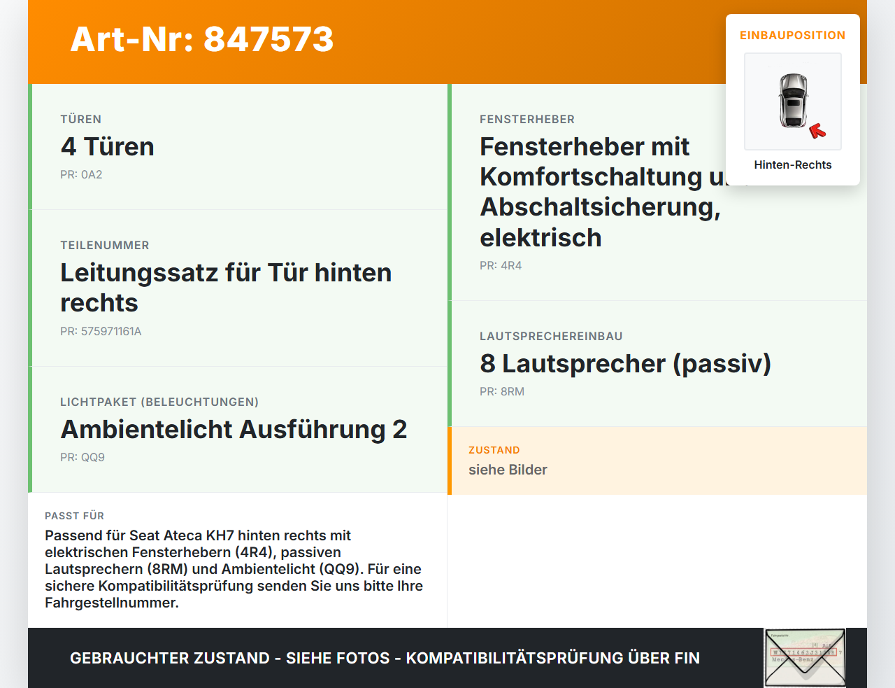 Seat Ateca KH7 16-20 Kabelbaum Leitungssatz für Tür und Fensterheber Hinten Rechts Seat Ateca KH7 16-20 27.06.2017... Vorschau 3