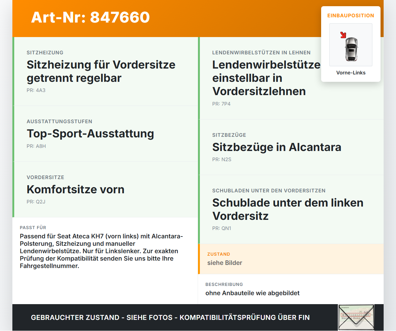 Seat Ateca KH7 16-20  Beheizt Sitz Fahrersitz Vorne Links titanschwarz/marron Alcantara Seat Ateca KH7 16-20... Vorschau 3