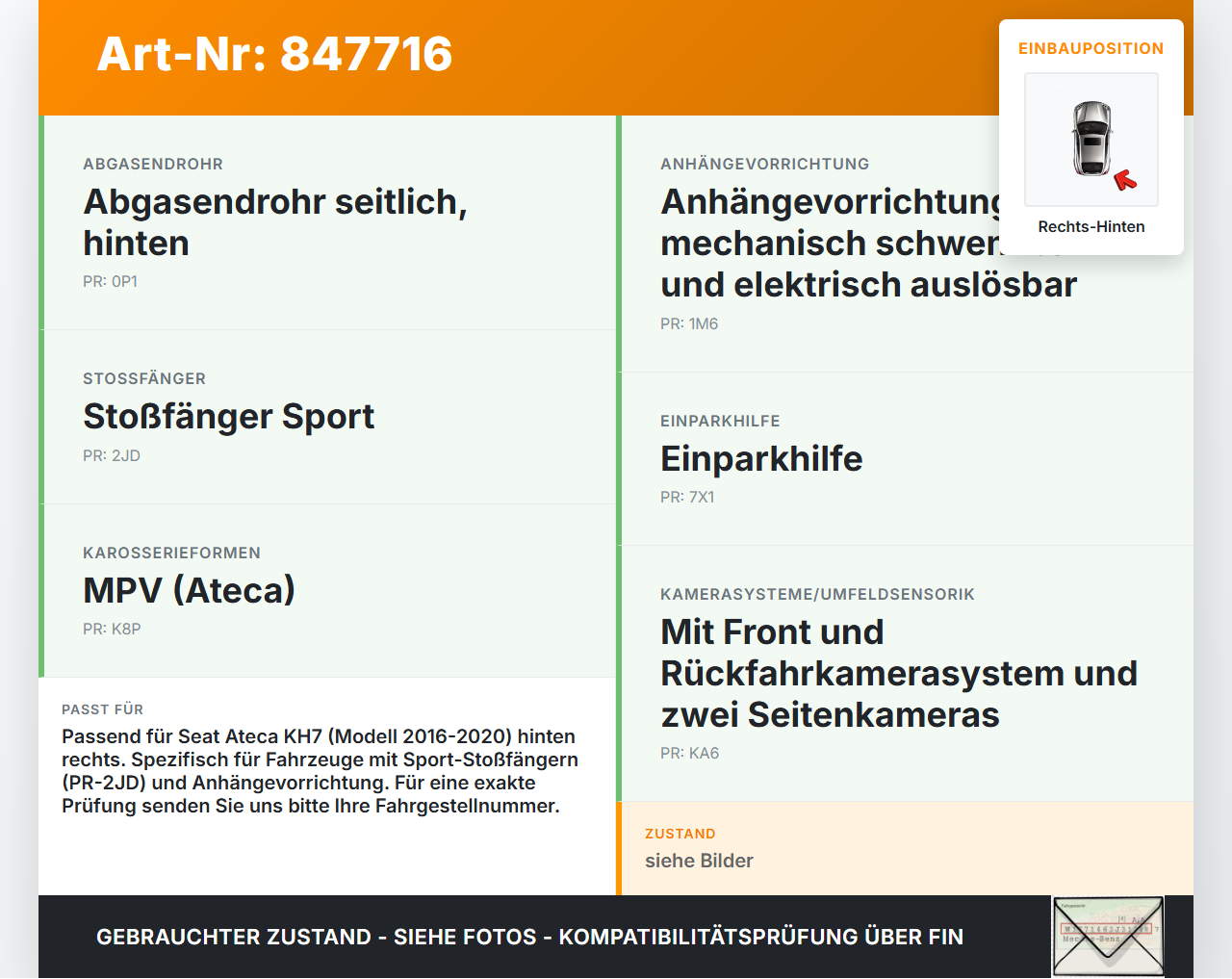 Seat Ateca KH7 16-20 Halter Träger Aufnahme Führung für Stoßstange Rechts Hinten Seat Ateca KH7 16-20 27.06.2017... Vorschau 3