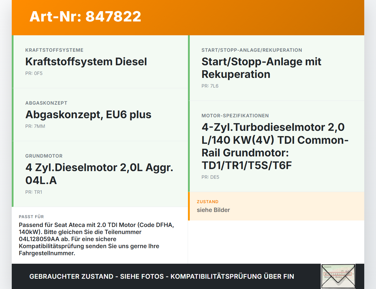 Seat Ateca KH7 16-20 TDI 2,0 140KW DFHA Drosselklappe Seat Ateca KH7 16-20 27.06.2017 04L128059AA 04L128063AA gebraucht Vorschau 3