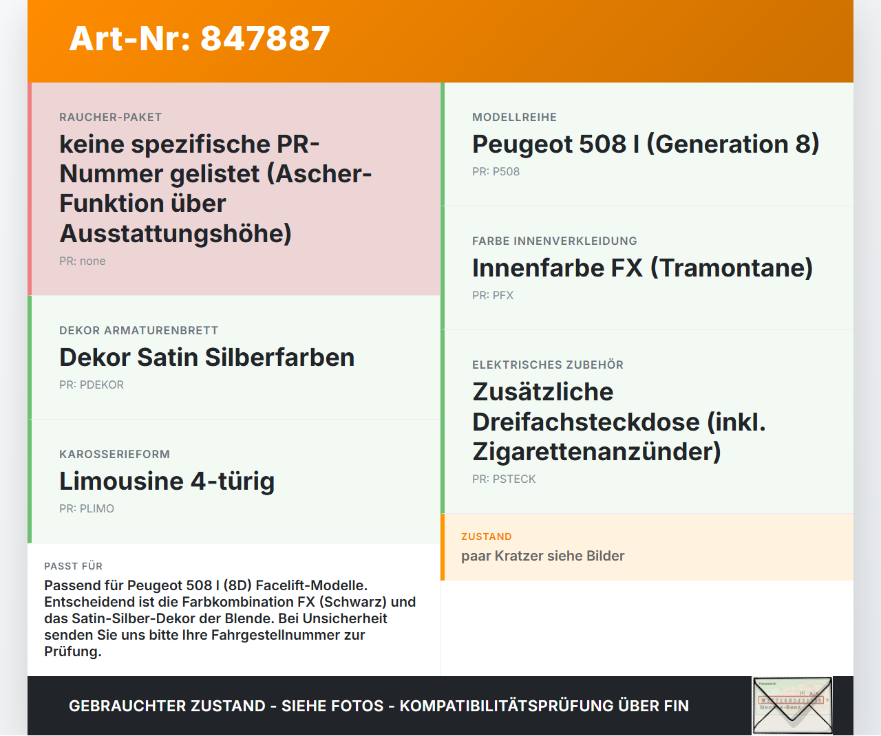 Peugeot 508 I 8D 14-18 Aschenbecher Ascher mit Zigarettenanzünder Peugeot 508 I 8D 14-18 01.06.2017 9686445477 gebraucht Vorschau 3