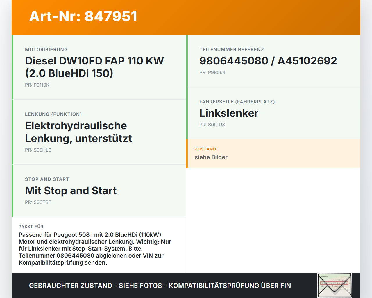 Peugeot 508 I 8D 14-18 Hdi 2,0 110KW Servopumpe Hydraulikpumpe für Lenkung Peugeot 508 I 8D 14-18 01.06.2017... Vorschau 3