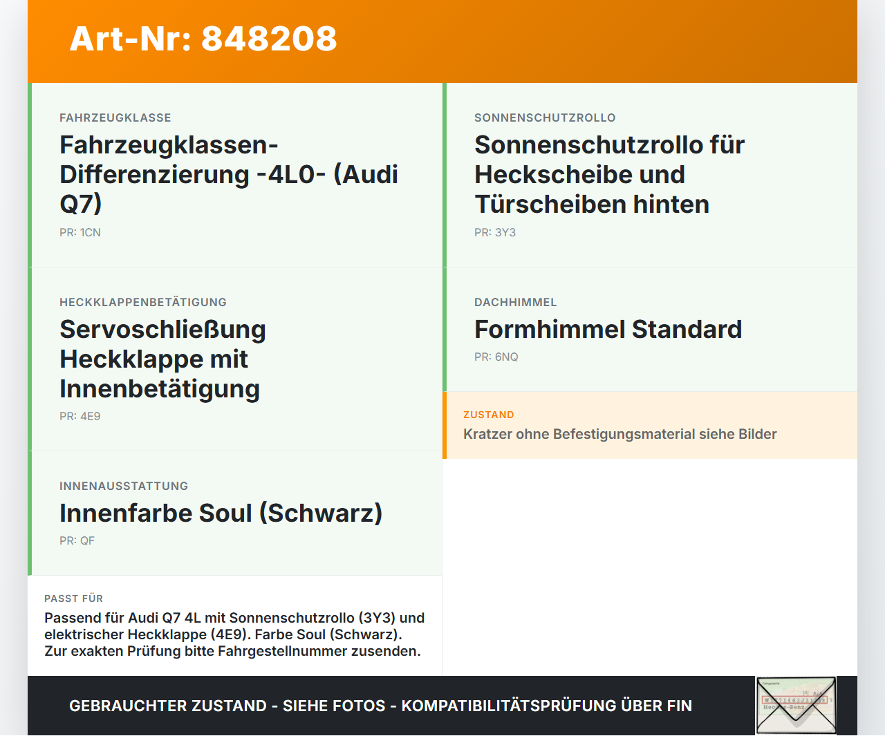Audi Q7 4L 09-12 Verkleidung Innen für Heckklappe mit Heckrollo Audi Q7 4L 09-12 15.09.2011 4L0867973E gebraucht Vorschau 3