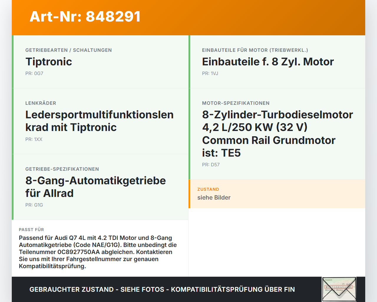 Audi Q7 4L 09-12 Steuergerät SG Getriebesteuergerät Audi Q7 4L 09-12 15.09.2011 0C8927750AA gebraucht Vorschau 3