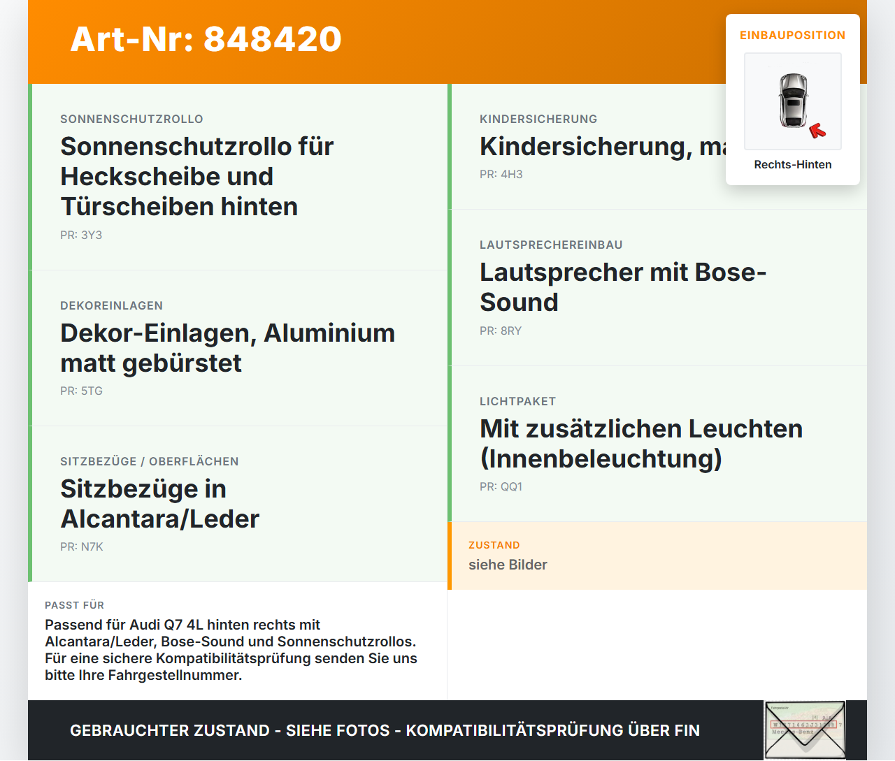 Audi Q7 4L 09-12 Türverkleidung Türpappe Rechts Hinten Alcantara Leder Audi Q7 4L 09-12 15.09.2011 4L0867304AH... Vorschau 3