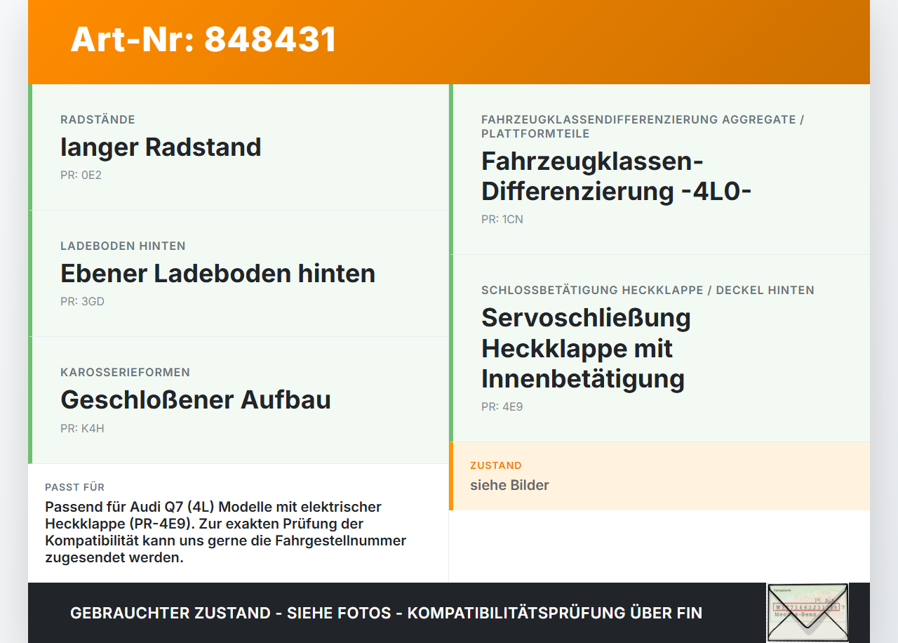 Audi Q7 4L 09-12 Dichtung Rahmen für Heckklappe Kofferraum Audi Q7 4L 09-12 15.09.2011 4L0827705J gebraucht Vorschau 3