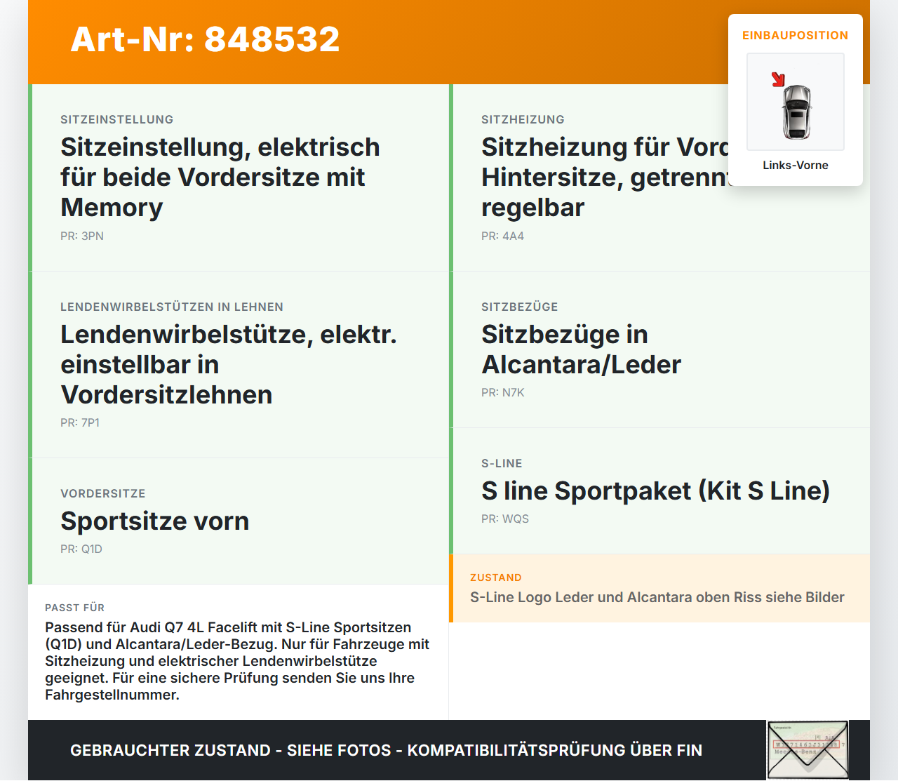 Audi Q7 4L 09-12 Rückenpolster Links Vorne für Fahrer Sitz beheizt Audi Q7 4L 09-12 15.09.2011 4L0881362C gebraucht Vorschau 3