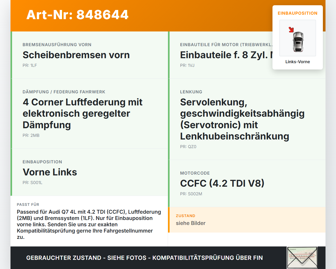 Audi Q7 4L 09-12 TDI 4,2 250KW Achsschenkel Radnabe mit ABS Links Vorne Audi Q7 4L 09-12 15.09.2011 7L8407257B... Vorschau 3