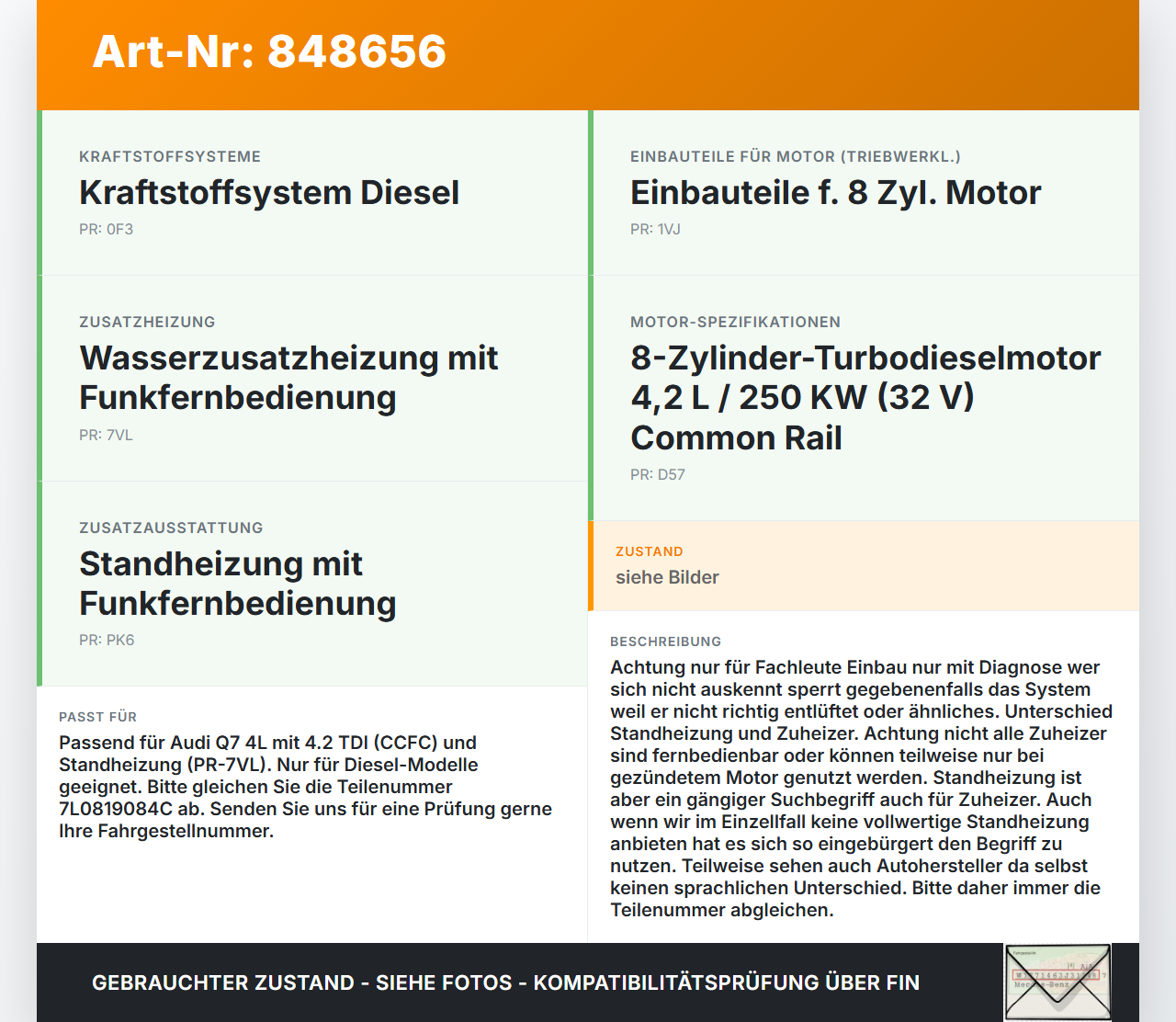 Audi Q7 4L 09-12 Auspuff Endtopf Standheizung Audi Q7 4L 09-12 15.09.2011 7L0819084C gebraucht Vorschau 3