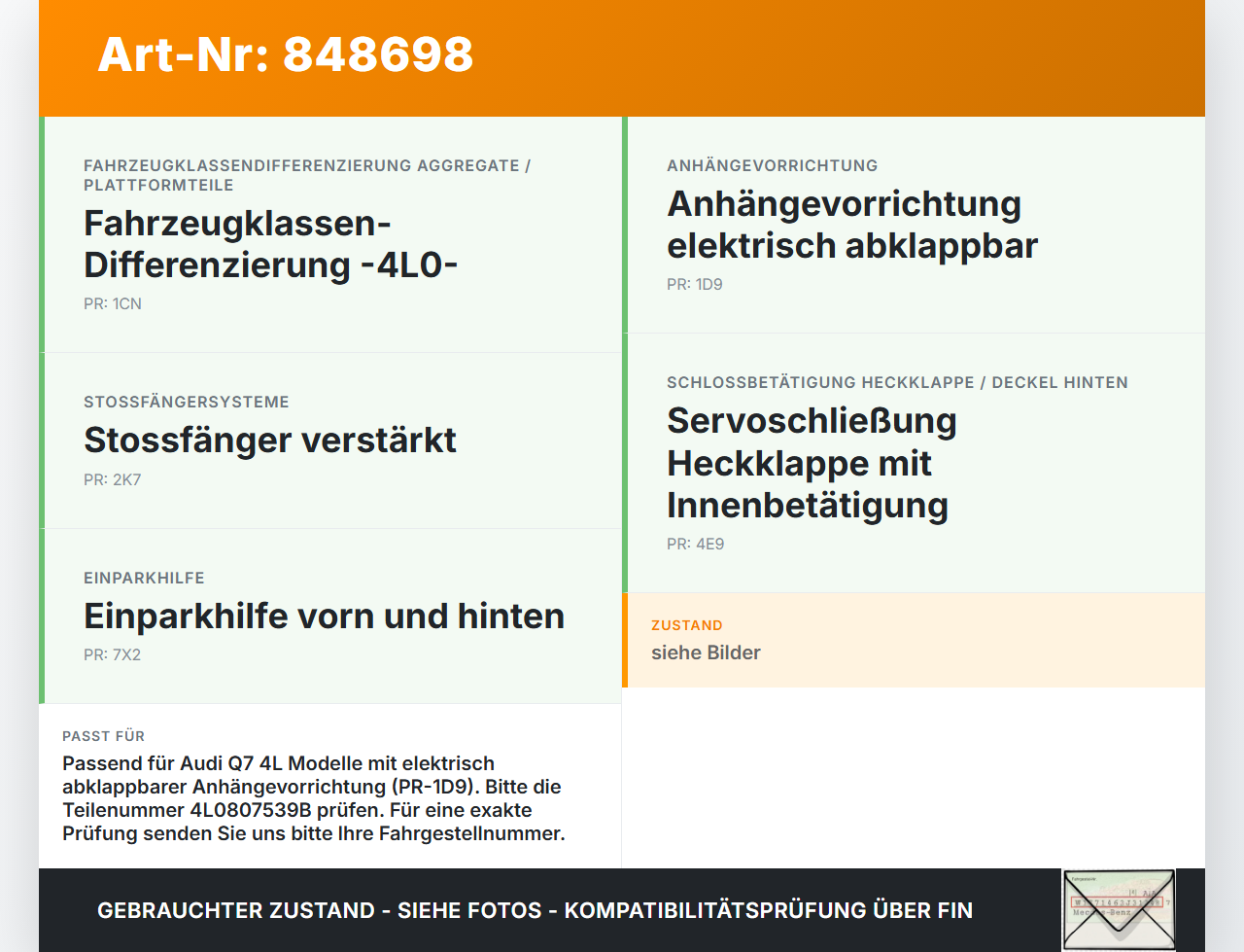 Audi Q7 4L 09-12 Kontaktschalter Schalter Audi Q7 4L 09-12 15.09.2011 4G0959831A 4L0807539B gebraucht Vorschau 3