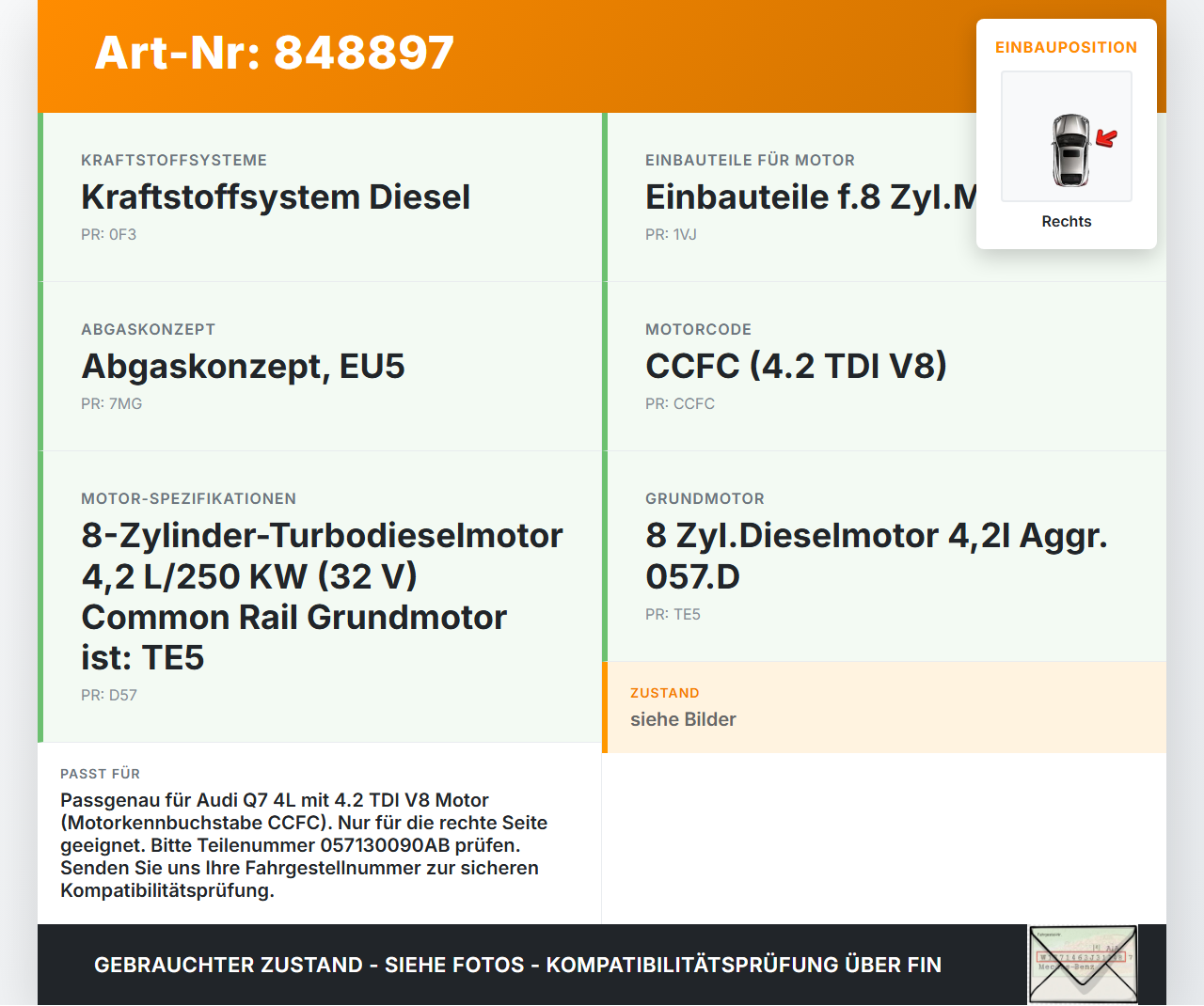 Audi Q7 4L 09-12 TDI 4,2 250KW Verteilerrohr für Hochdruck Verteiler Rechts Audi Q7 4L 09-12 15.09.2011 057130090AB... Vorschau 3