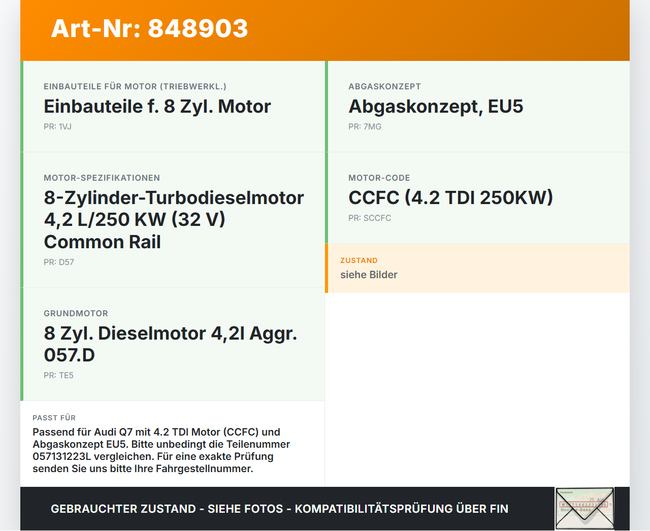 Audi Q7 4L 09-12 TDI 4,2 250KW CCFC Abgasrückführventil EGR AGR Ventil Audi Q7 4L 09-12 15.09.2011 057131223L gebraucht Vorschau 3